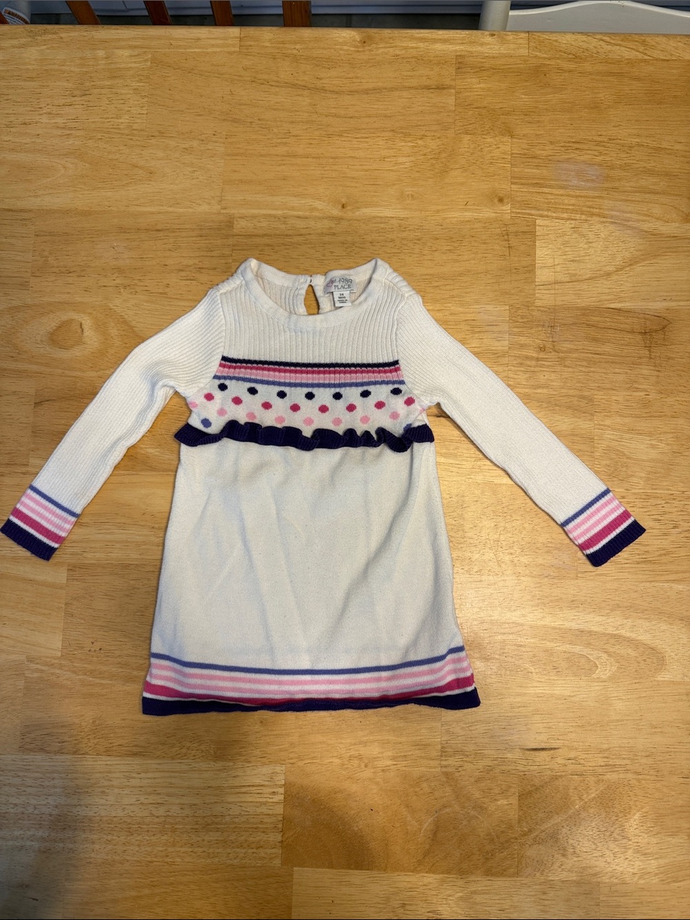 The Children's Place White Knit Dress with Pink and Navy Stripes